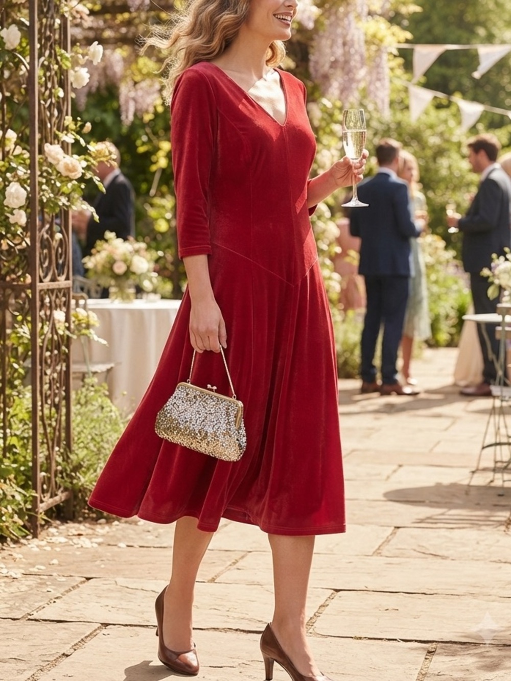 Red Velvet Dress Coldwater Creek M Elegant Classic Polished Party